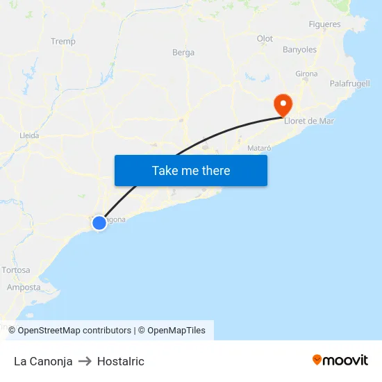 La Canonja to Hostalric map