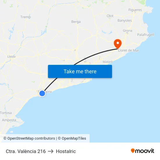 Ctra. València 216 to Hostalric map