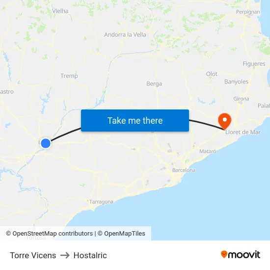 Torre Vicens to Hostalric map