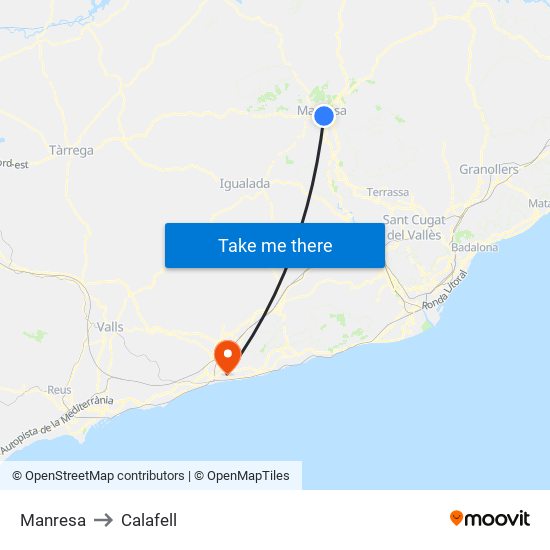 Manresa to Calafell map