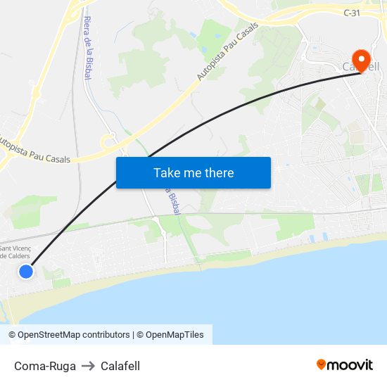 Coma-Ruga to Calafell map