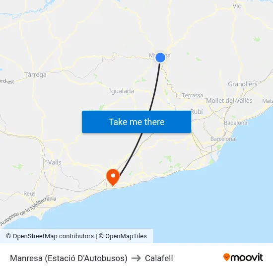 Manresa (Estació D'Autobusos) to Calafell map