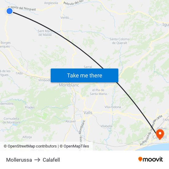 Mollerussa to Calafell map