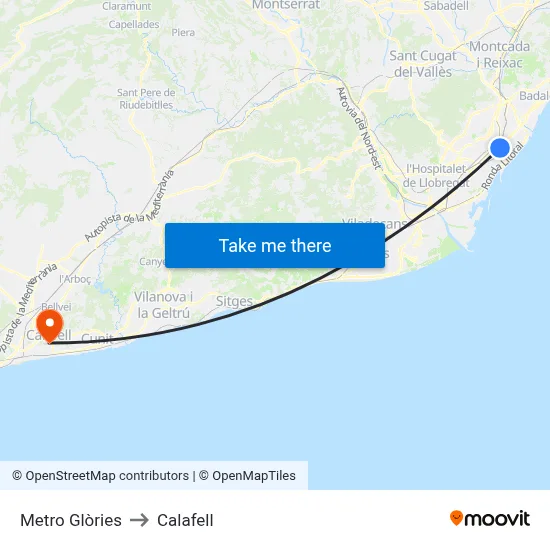 Metro Glòries to Calafell map