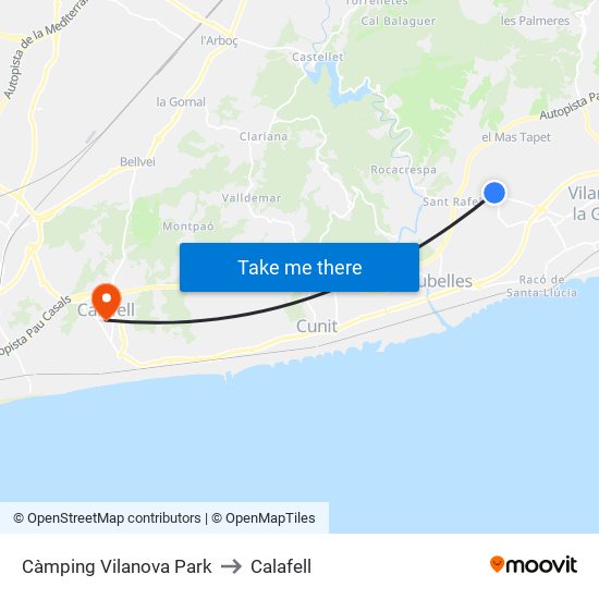 Càmping Vilanova Park to Calafell map