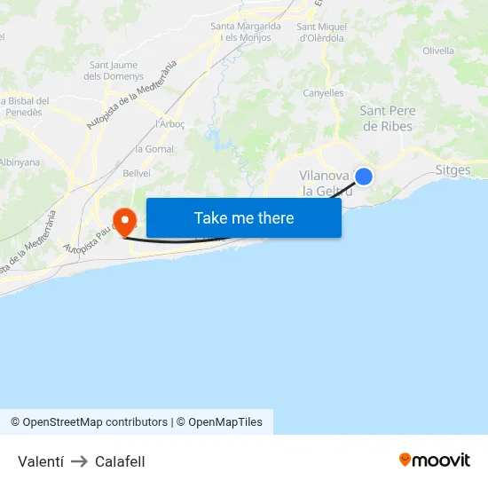Valentí to Calafell map