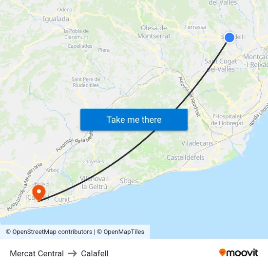 Mercat Central to Calafell map