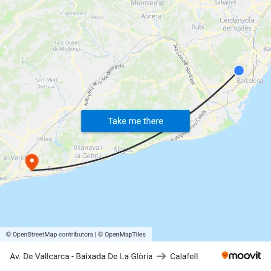 Av. De Vallcarca - Baixada De La Glòria to Calafell map