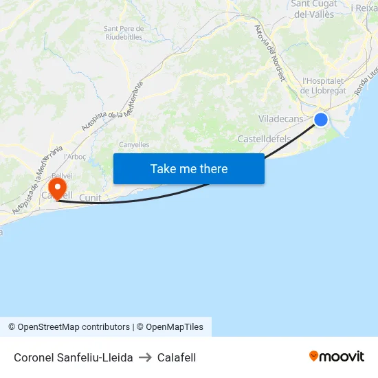 Coronel Sanfeliu-Lleida to Calafell map