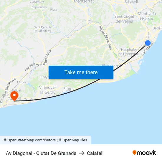 Av Diagonal - Ciutat De Granada to Calafell map