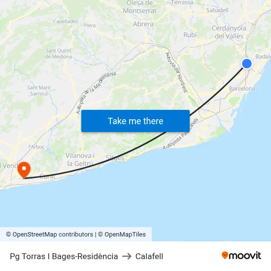 Pg Torras I Bages-Residència to Calafell map