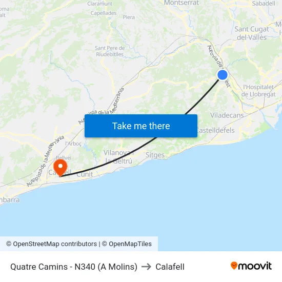 Quatre Camins - N340 (A Molins) to Calafell map