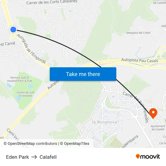 Eden Park to Calafell map