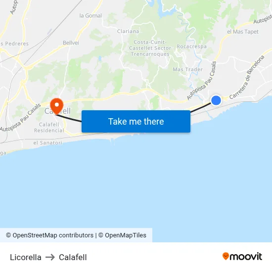 Licorella to Calafell map