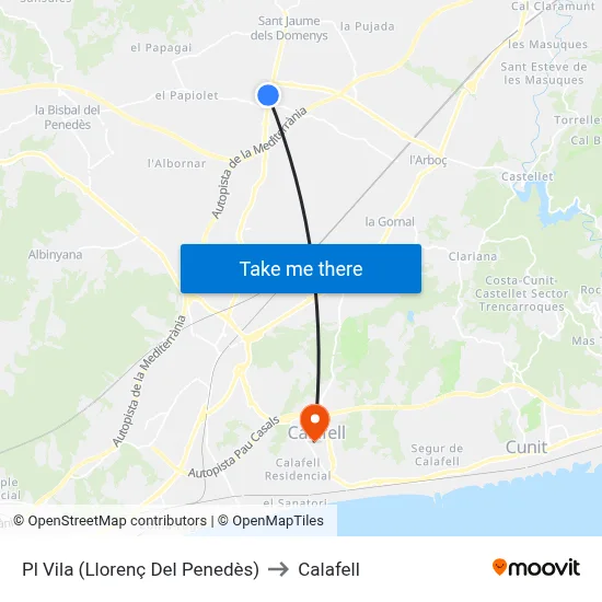 Pl Vila (Llorenç Del Penedès) to Calafell map