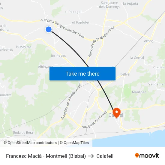 Francesc Macià - Montmell (Bisbal) to Calafell map