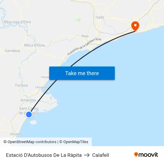 Estació D'Autobusos De La Ràpita to Calafell map