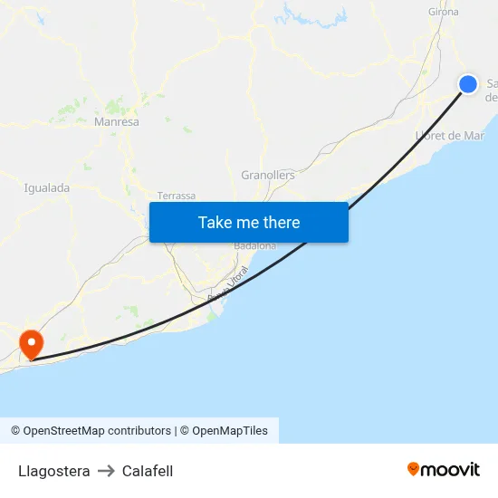 Llagostera to Calafell map