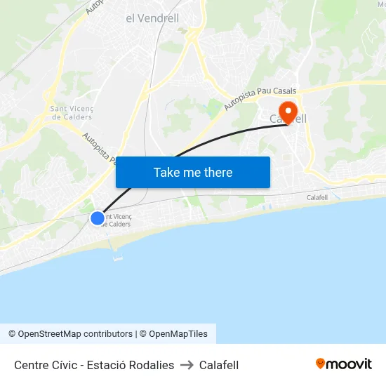 Centre Cívic - Estació Rodalies to Calafell map