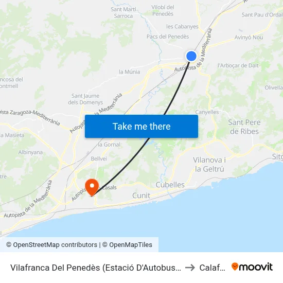 Vilafranca Del Penedès (Estació D'Autobusos) to Calafell map