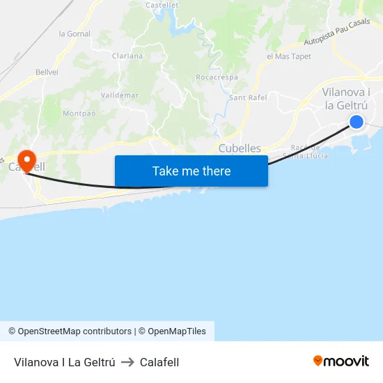 Vilanova I La Geltrú to Calafell map