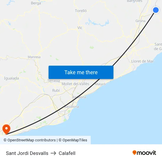 Sant Jordi Desvalls to Calafell map