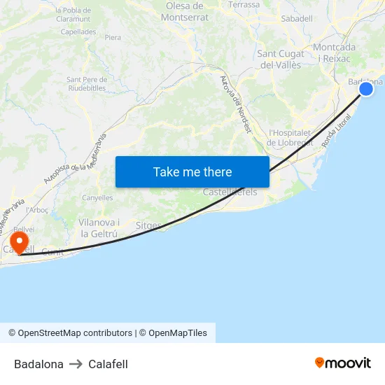 Badalona to Calafell map