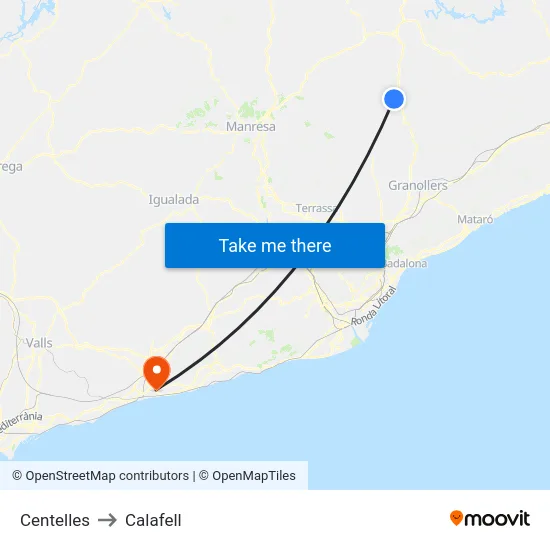 Centelles to Calafell map