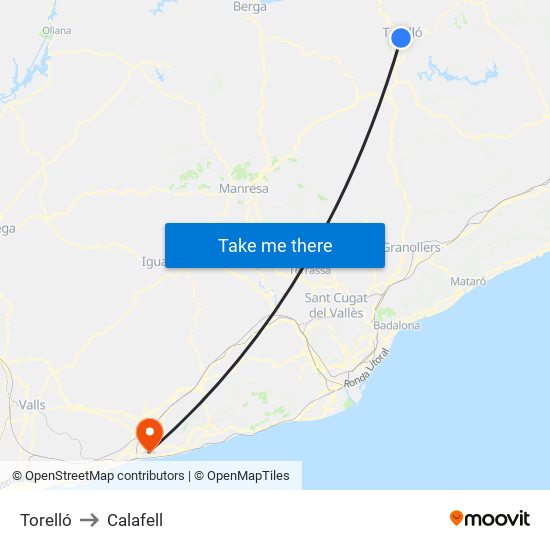 Torelló to Calafell map