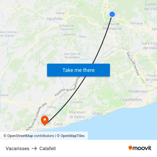 Vacarisses to Calafell map