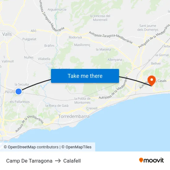 Camp De Tarragona to Calafell map