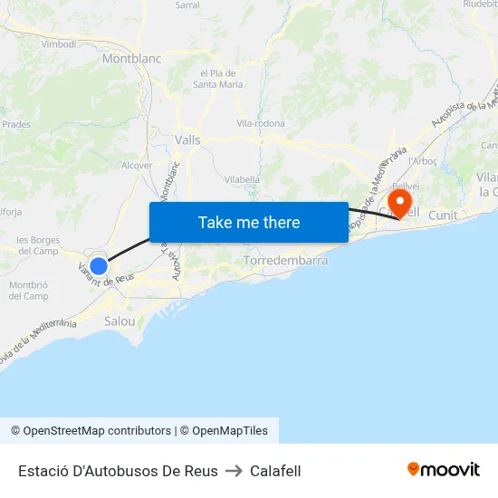 Estació D'Autobusos De Reus to Calafell map