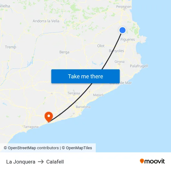 La Jonquera to Calafell map