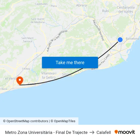 Metro Zona Universitària - Final De Trajecte to Calafell map