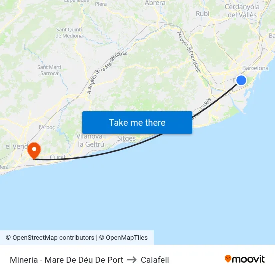 Mineria - Mare De Déu De Port to Calafell map