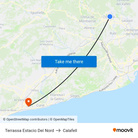 Terrassa Estacio Del Nord to Calafell map