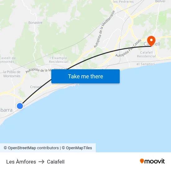 Les Àmfores to Calafell map