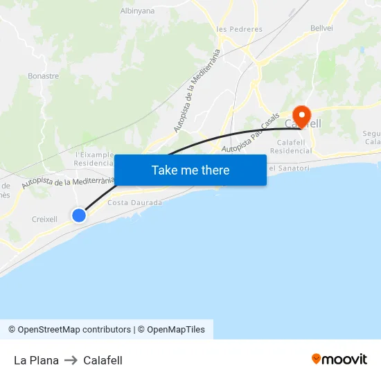 La Plana to Calafell map