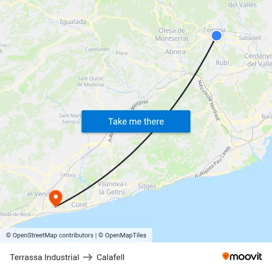 Terrassa Industrial to Calafell map