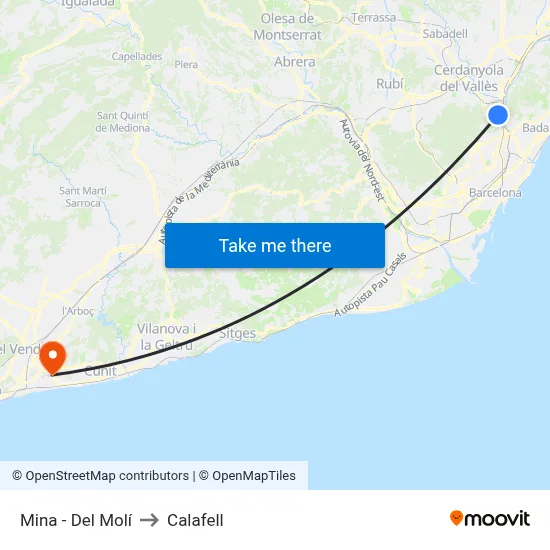 Mina - Del Molí to Calafell map