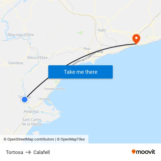 Tortosa to Calafell map