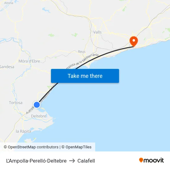 L'Ampolla-Perelló-Deltebre to Calafell map