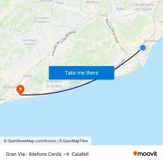 Gran Via - Ildefons Cerdà to Calafell map