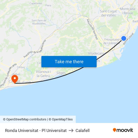 Ronda Universitat - Pl Universitat to Calafell map