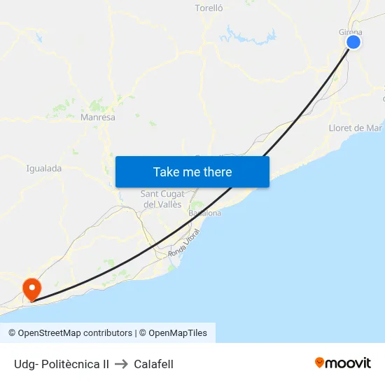 Udg- Politècnica II to Calafell map