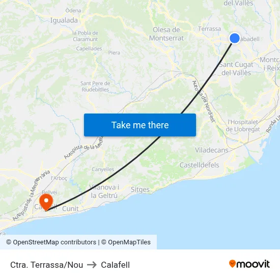 Ctra. Terrassa/Nou to Calafell map