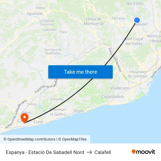 Espanya - Estació De Sabadell Nord to Calafell map