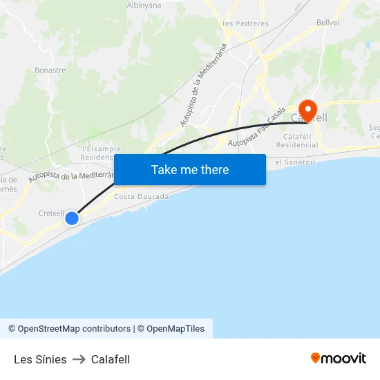 Les Sínies to Calafell map