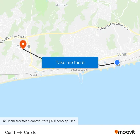 Cunit to Calafell map