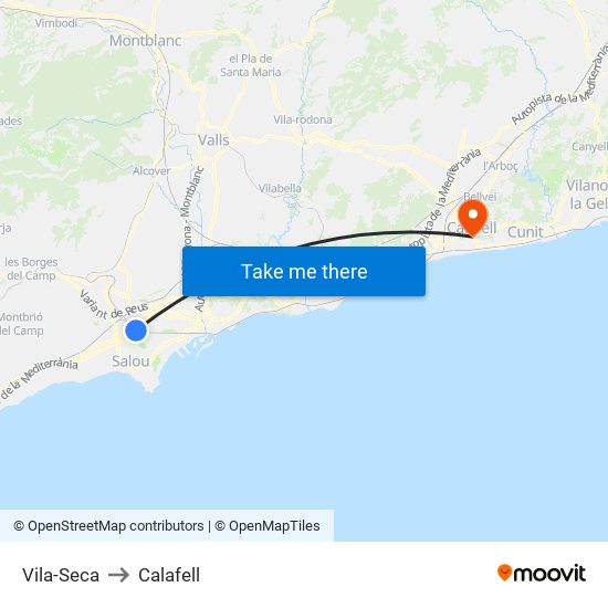 Vila-Seca to Calafell map